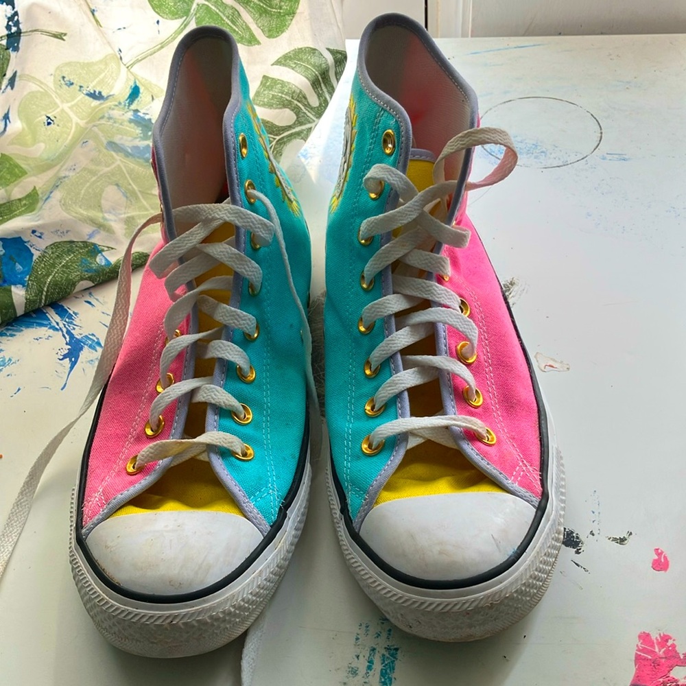Vibrant Pink and Yellow Canvas Sneakers